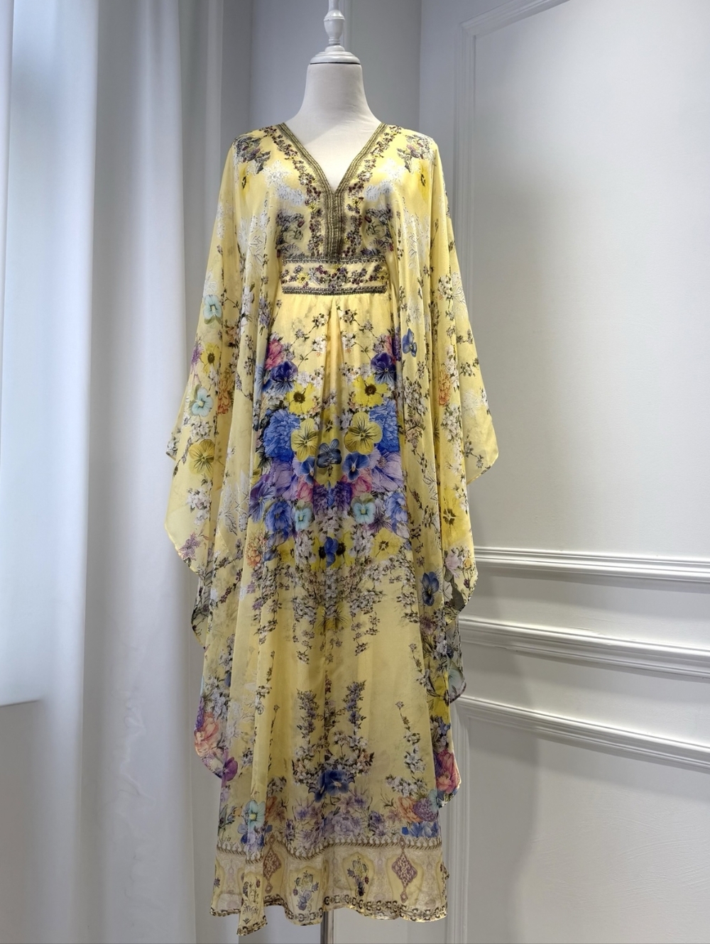 Camilla long kaftan Dress with waist detail In Darling buds - Picture 7 of 16
